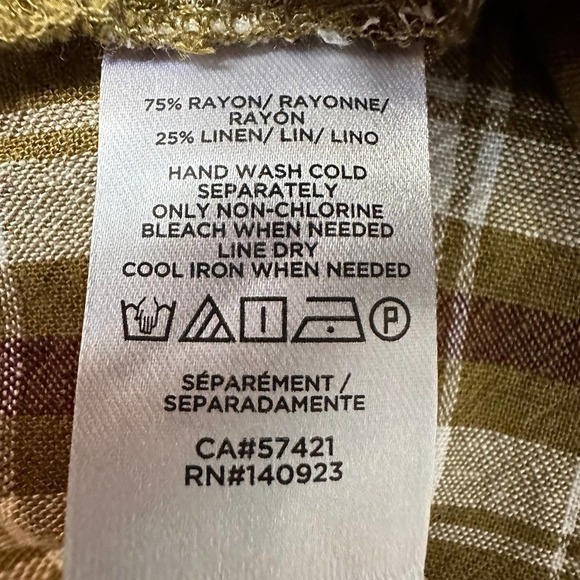 Loft Linen Blend Plaid Shirt Button Up Blouse Size Small - Picture 9 of 10